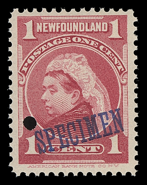 NEWFOUNDLAND  78-86,The complete set of forty-seven mint singles, each with American Bank Note security punch and Specimen overprints of various types and colours representing all known printing orders, spanning a period of over 20 years; displaying the wide range of shades, papers and gums used 1897 to 1918. Generally only one sheet of 100 of each printing order was produced, F-VF NH