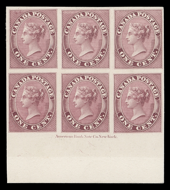 CANADA  14P,A choice lower margin plate proof block of six on card mounted india paper, full ABNC imprint at foot (Pos. 87/99), VF (Cat. as single proofs)