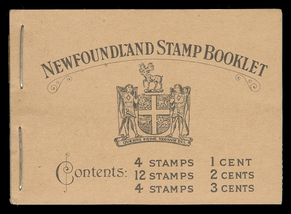 NEWFOUNDLAND BK3,Complete booklet in pristine condition, contains all five panes line perf 14, all well centered and fresh mint NH, with all advertising interleaves. Covers are clean and unmarked, XF
