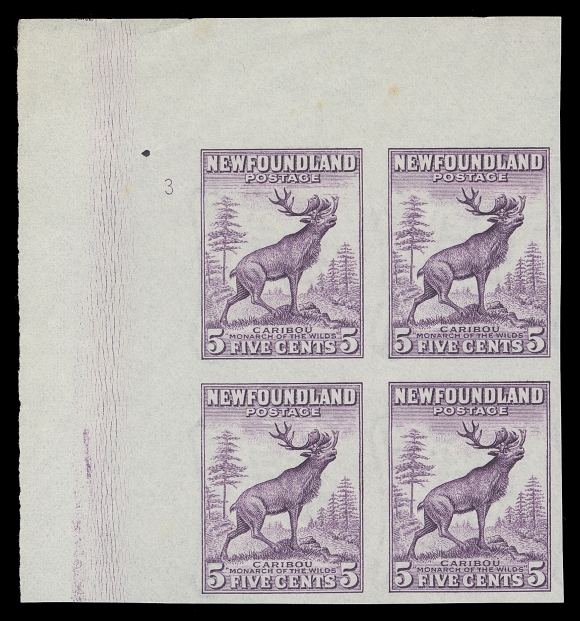 NEWFOUNDLAND  191b,Upper left corner imperforate block with Plate "3", ungummed as issued, VF and elusive