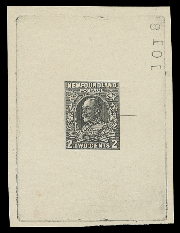 NEWFOUNDLAND  185,Die Proof in black on yellowish wove unwatemarked paper 63 x 82mm; the final Die II with engraver