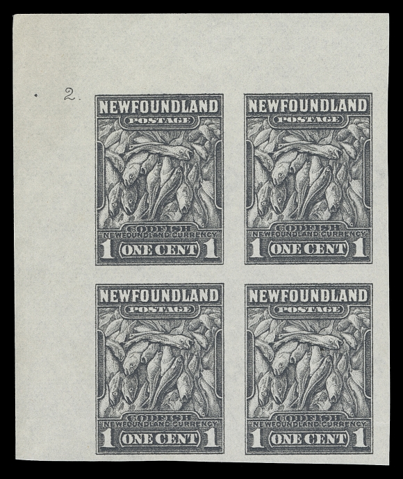 NEWFOUNDLAND  184c,Upper left and upper right imperforate blocks with Plate "2" and "4" respectively, minor wrinkle in margins, VF