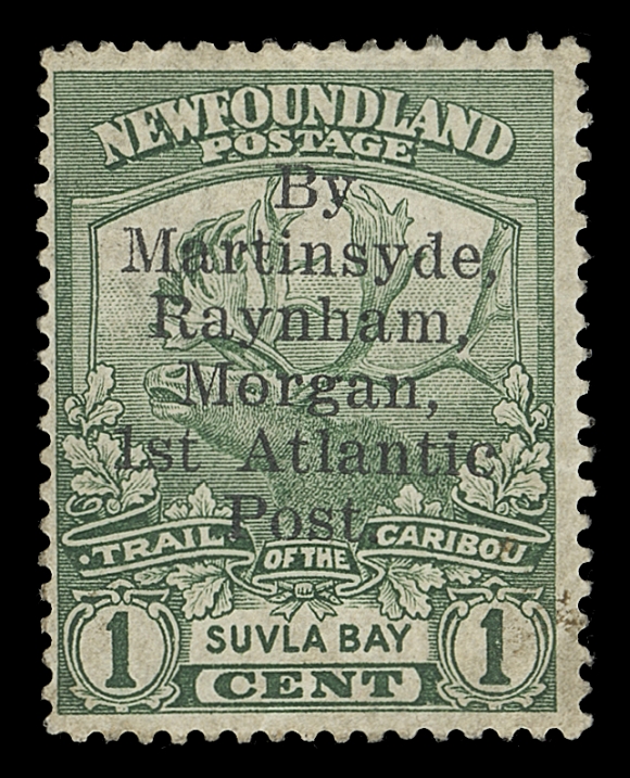NEWFOUNDLAND FAKES AND FORGERIES  Bogus "Martinsyde" overprint of unknown origin on genuine mint stamp; a good collateral item.