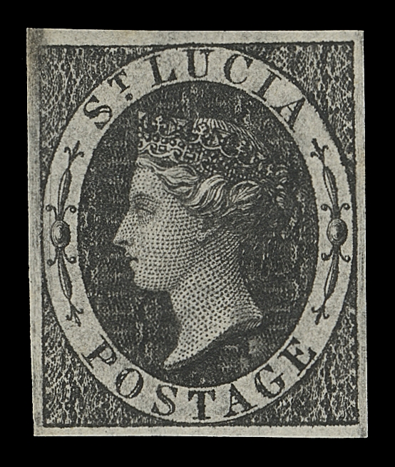 ST. LUCIA  7,An appealing "Imprimatur" imperforate proof on watermarked stamp paper, reversed watermark, with intense colour, large even margins and full original gum, VF LH (SG 11)