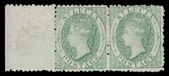 ST. LUCIA  6,A choice mint horizontal pair, watermark in normal upright position, also showing double-line watermark "C" letter in left margin, VF OG (SG 8)