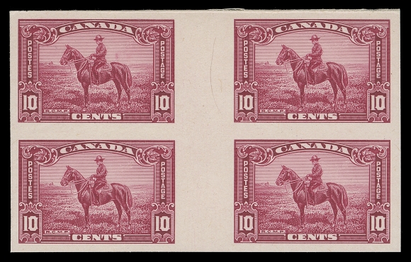 CANADA  217-227,The complete set of eleven interpanneau plate proof blocks, 1c to 8c in blocks of eight and the 10c to $1 in blocks of four. All with vertical gutter margin between and printed in the issued colours  on card mounted india paper A remarkable set with bright colours and in choice condition, XF (Unitrade cat. $8,800 as normal proofs)
