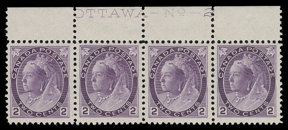CANADA  76i,A nicely centered, fresh mint "OTTAWA - No - 2" plate imprint strip of four, VF NH (Unitrade cat. $960 for stamps alone)