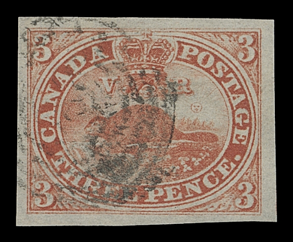 CANADA  4d variety,A superb, large margined used example showing the "N-Flaw" plate variety with oblique mark through "S" of "POSTAGE" and noticeable mark in "N" of "CANADA", unobtrusive concentric rings, XF
