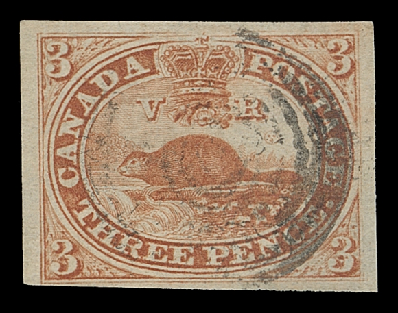 CANADA  4ii, viii,A selected used example in the distinctive early printing shade, mostly large margins, showing Major Re-entry throughout design notably the lettering, the "VR" and all four "3"s, F-VF