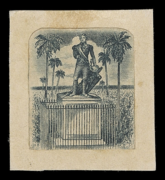 BARBADOS  102-108,Vignette Die Proof from De La Rue & Co. typographed and printed in black on glazed surface white wove paper measuring 47 x 56mm; shows full die sinkage area, dated "4SEP1905" at top. Also the engraved die proof of the vignette, affixed to Printer