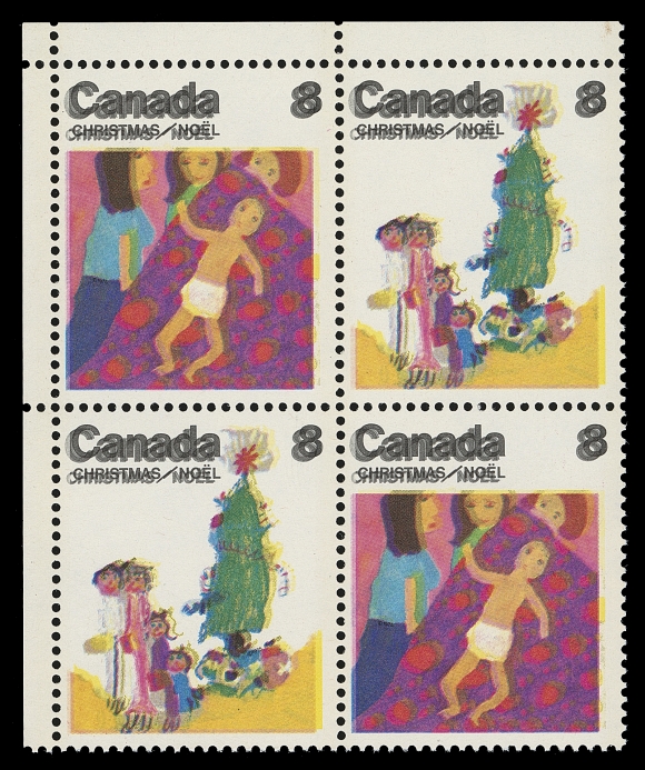 CANADA  677c,Upper left blank block showing a most dramatic TRIPLE PRINT error, consisting of three unusually distinctive impressions of the black colour, rare thus, VF NH (Unitrade cat. as two pairs)