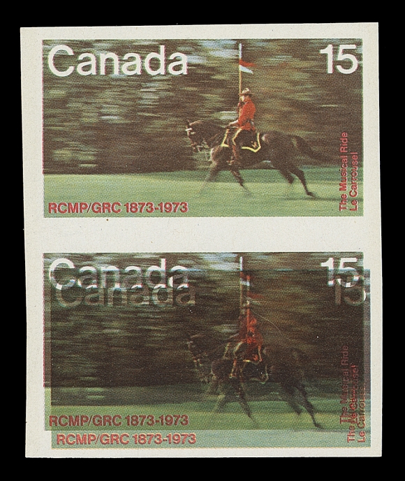 CANADA  614a footnote,Imperforate mint pair with dramatic DOUBLE PRINT ERROR on lower stamp, in flawless condition which is quite uncharacteristic for this, VF NH