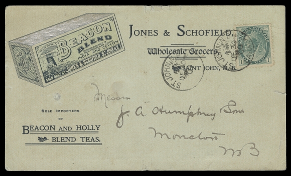 CANADA  A collection of 130 covers / cards, a large percentage franked with Small Queen or late Victoria issues; includes couple Large Queen - one franked with the scarcer 3c on soft white "blotting" paper. Many different businesses and themes are represented, many accompanied by a concise historical description. Noted grocers, fish provision & processing, flour & milling, meat packing, about 30 covers / cards related to tea merchants, importers and blenders. Many years of searching were needed to assemble this comprehensive lot. Condition ranges from small faults to very fine; a wonderful collection.