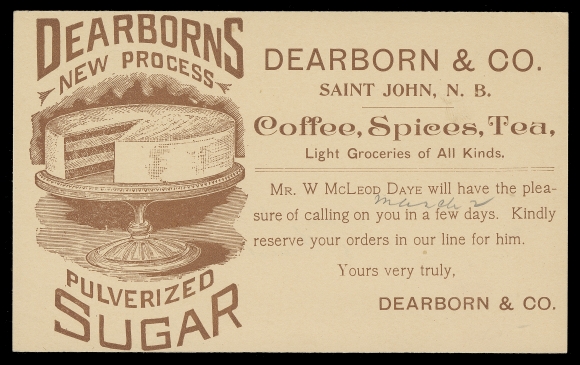 CANADA  Lot of 25 covers / cards, from early 1870s to 1920s. Illustrating advertising related to Dearborn & Co. major processors of coffee, spices, condiments, extracts, etc. It became over time Saint John