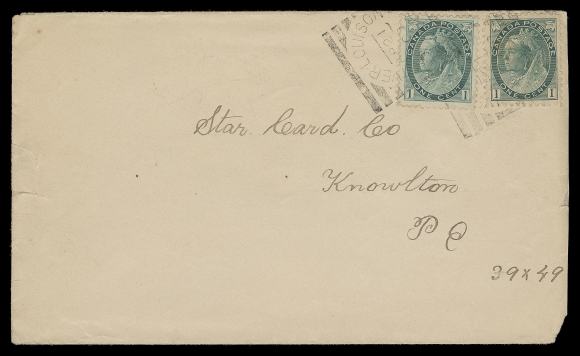 CANADA  A substantial lot of about 80 covers / cards, from Small Queen to KEVII; the squared circles mainly as dispatch and tying the franking; also some free strikes or used as receiver or transit backstamps. Noted two scarce Newcastle Creek free strikes on large 3c cover, Butternut Ridge transit backstamp on 3c Small Queen cover from Ida, NB. Condition from mixed to F-VF; strikes clear to very fine