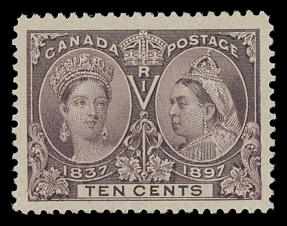CANADA  57i,A superb margined mint example, very well centered and showing the Major Re-entry (Position 5) with prominent doubling marks in "POSTAGE", "VR", "1837", "1897", XF LH JUMBO; 2015 Greene Foundation and 2019 PSE certificates (latter Graded XF 90J)