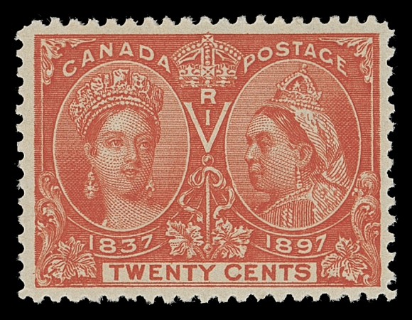 CANADA  59iv,A beautiful, well centered mint example with deep rich colour, displaying Re-entry (Position 8) with doubling in "P" of "POSTAGE" and strong marks in the Crown, VF NH; 2020 Greene Foundation certificate (not mentioning the plate variety)