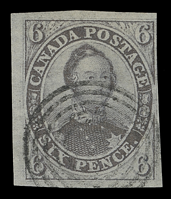 CANADA  2b,An appealing used single with small to unusually large margins, prominent visible laid lines, strong colour and impression on fresh paper, ideally struck concentric rings cancellation, F-VF; 2017 Greene Foundation cert. ex. Charles Lathrop Pack (Part II, April 1945; Lot 61)