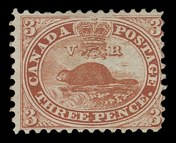 CANADA  12,A rare, sound unused example with above-average centering for this notoriously difficult perforated issue, excellent colour on fresh paper, very scarce in sound unused condition, Fine; 2021 Greene Foundation cert. (stating "regummed" which was subsequently soaked off)