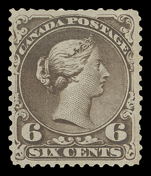 CANADA  27,A quite well centered mint single with bold rich colour, remarkably retaining a large portion of its characteristic dull, white streaky original gum, hinged; a few negligible dulled perfs at top, much nicer than what we are accustomed to seeing, F-VF OG; clear 2021 Greene Foundation cert.