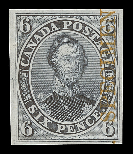 CANADA 2TCv, 2TCxiii,Trial colour plate proofs on india paper in grey and in lilac, each with vertical SPECIMEN overprint in orange, VF