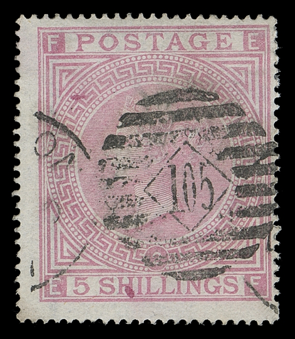 GREAT BRITAIN  All in mounts on pages and computer printed pages;  missing only a few high values, virtually all basic Scott numbers present including most known Plate numbers on Surface-Printed era including stamps such as 1864 1p rose Plates 71 to 225 (ex Plate 77). When accessing the value of this collection we noticed many of the early surface-printed stamps were selected with clear postmarks. Although bold cancels and flaws are present the overall condition is much better than typically found. Includes a wealth of better items such as Embossed 1848 10p & 1854 6p, Surface-Printed 1880 2sh brown, 1867 5sh rose Plate 1 & 2, 1884 £1 brown violet, watermark Imperial Crown, 1888 £1 brown violet, watermark Orbs, 1929 £1 PUC, etc. Enormous catalogue value and worth close examination.
