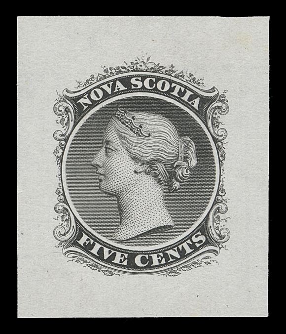 NOVA SCOTIA  10,Engraved trial colour die proof printed in black on india paper measuring 30 x 35mm. A beautiful and elusive coloured proof, VF (Minuse & Pratt 10TC2a)