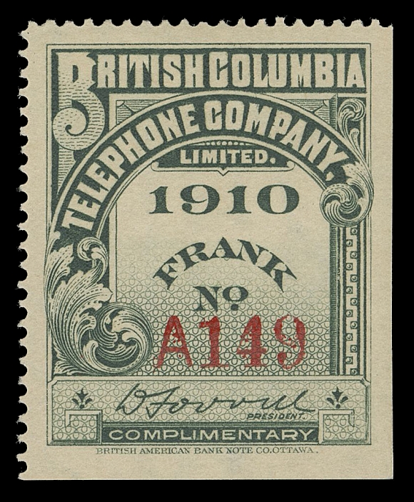 CANADA REVENUES (PROVINCIAL)  BCT3a,Select mint lower right corner example (from the pane of four), showing large portion of watermark, very rare, VF LH