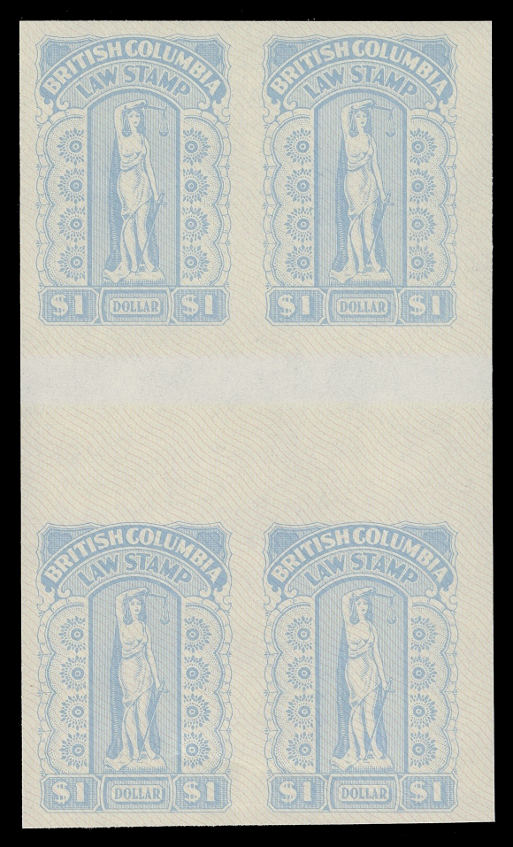 CANADA REVENUES (PROVINCIAL)  BCL63b,Mint imperforate block with horizontal gutter margin; gum pinch and small crease on lower pair, otherwise VF NH (Van Dam cat. $1,375)
