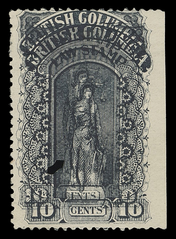CANADA REVENUES (PROVINCIAL)  BCL16c,A striking example of the DOUBLE PRINT error with two distinct impressions, single-punch cancel, natural straight edge at right, Fine and rare

According to Bileski (note circa. 1970) "the only known example of the double print error", which was accurate until the subsequent discovery of two impressive multiples, offered in this sale.