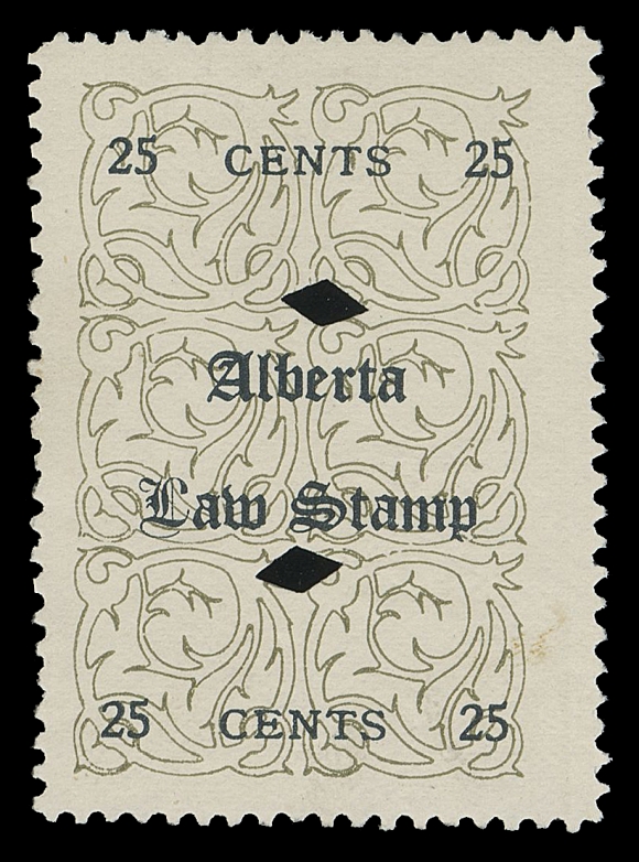 CANADA REVENUES (PROVINCIAL)  AL11L,A selected used example showing the elusive Fancy "L" variety, perforated on all four sides (Position 5 in the pane of 12), rare and desirable, VF