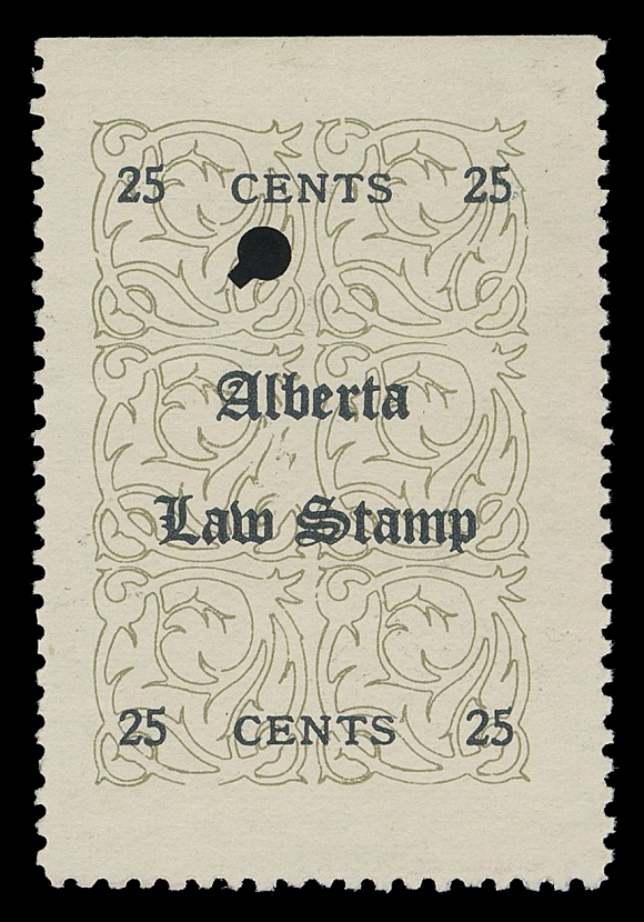 CANADA REVENUES (PROVINCIAL)  AL11,A well centered example of this sought-after Law stamp, natural straight edge at top (Position 2) displaying the characteristic third background block broken at right, VF