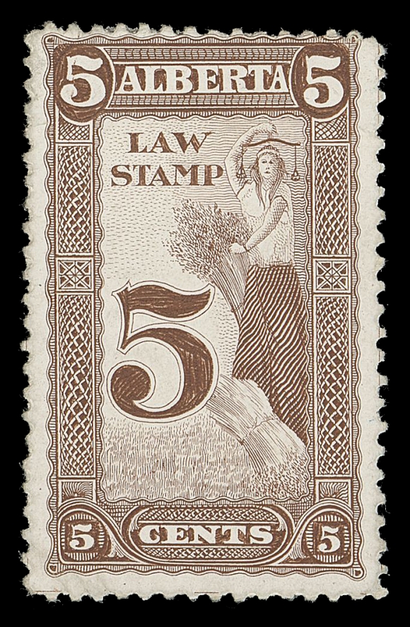 CANADA REVENUES (PROVINCIAL)  Two different engraved essays printed in red and in brown on white enamel surfaced thick soft paper, perf 11¾ and ungummed. Trivial peripheral flaws, immaterial for these UNIQUE essays, reported by Van Dam to have been prepared by the Bullman Brothers of Winnipeg, Manitoba, F-VF and perfect for exhibition

Reference: Illustrated and briefly discussed in Canadian Revenue Newsletter, No. 62, September 2008, page 1.
