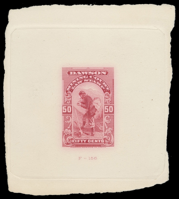 CANADA REVENUES (PROVINCIAL)  YL3,Trial colour large die proof on india paper measuring 75 x 74mm, showing complete die sinkage on slightly larger irregular card, die number "F-156" below design. A rare proof ideal for exhibition, VF; ex. Dr. Frank Shively (June 2012; Lot 603)