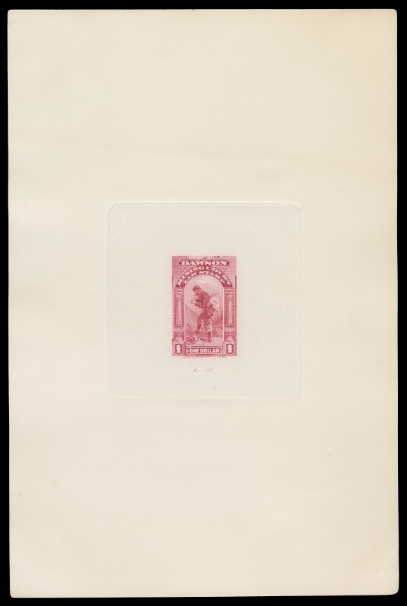 CANADA REVENUES (PROVINCIAL)  YL4,Large trial colour die proof printed on india paper 75 x 75mm, die sunk on full-size card 152 x 229mm, showing die number "F-157" below design; small corner crease to card and minor line of ageing on reverse, rare and appealing, VF; ex. Dr. Frank Shively (June 2012; Lot 604)