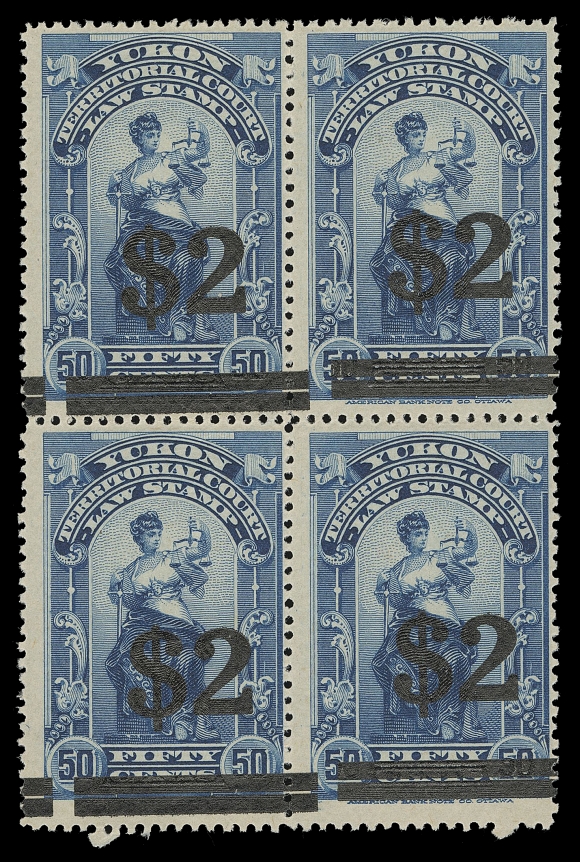 CANADA REVENUES (PROVINCIAL)  YL14, YL15, YL18,Three surcharged mint blocks of four, each with fresh colour and full original gum, very scarce multiples, F-VF NH