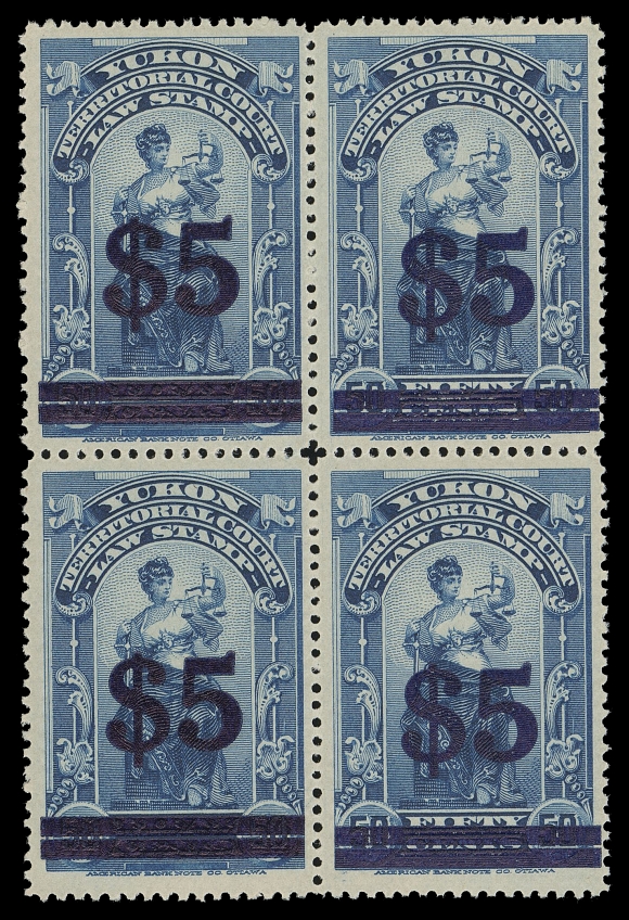 CANADA REVENUES (PROVINCIAL)  YL14, YL15, YL18,Three surcharged mint blocks of four, each with fresh colour and full original gum, very scarce multiples, F-VF NH