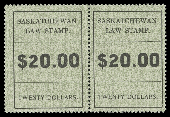 CANADA REVENUES (PROVINCIAL)  SL32,A well centered, brilliant fresh mint pair, right stamp is NEVER HINGED. An exceedingly rare multiple considering only 100 were printed, VF LH; ex. Senator Calder (and UNIQUE according to K. Bileski notes enclosed)