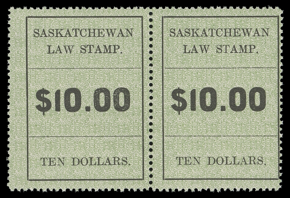 CANADA REVENUES (PROVINCIAL)  SL31,A brilliant fresh mint pair, with right stamp NEVER HINGED. An exceedingly rare multiple considering only 100 were printed, F-VF LH; ex. Senator Calder (and UNIQUE according to K. Bileski notes enclosed)