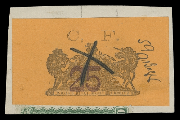 CANADA REVENUES (PROVINCIAL)  ML15,A superb, large margined single numbered "59" and signed "A. Begg", attractively pen cancelled on small piece, as nice as they come, XF; 2011 Erling Van Dam cert.

Provenance: Isaac Pitblado collection (as stated on certificate)