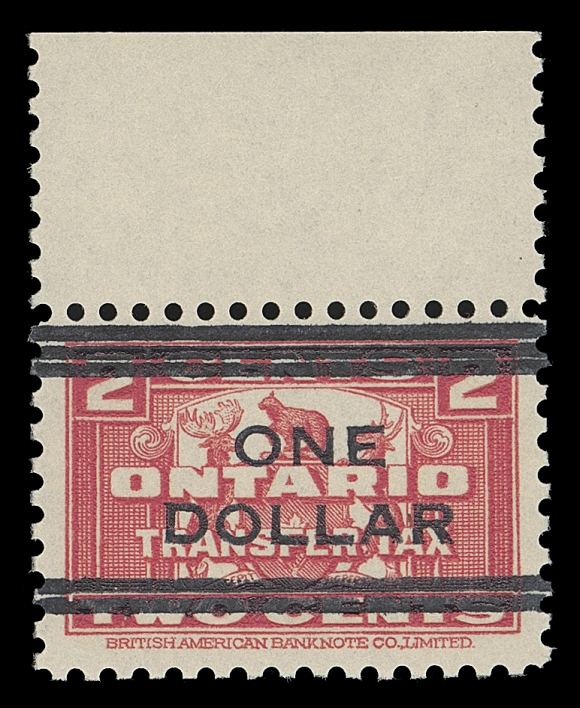 CANADA REVENUES (PROVINCIAL)  OST39,A fresh mint example of this rarity, fewer than a dozen exist, gum somewhat disturbed at right, one of the nicest examples extant, VF OG