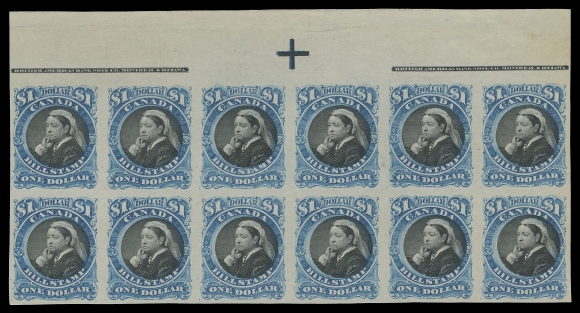 CANADA REVENUES (FEDERAL)  FB52a,An impressive BABN plate imprint imperforate block of twelve, bicoloured cross guideline at top; in issued colours on ungummed wove paper. A wonderful showpiece, VF