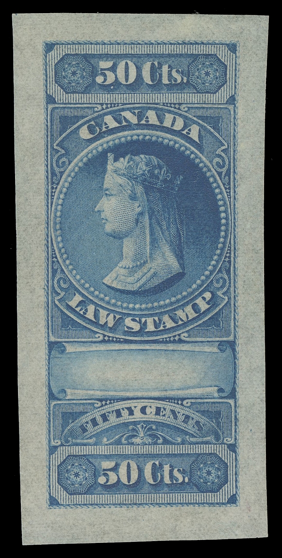 CANADA REVENUES (FEDERAL)  FSC1-FSC6,An extraordinary set of all six Engraved Die Proofs in blue, the issued colour, on thin wove paper, the 20c & $5 showing large portion of papermaker