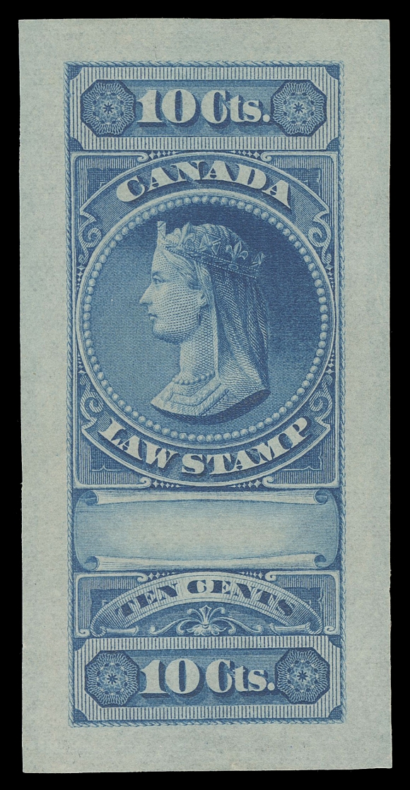 CANADA REVENUES (FEDERAL) FSC1-FSC6,An extraordinary set of all six Engraved Die Proofs in blue, the issued colour, on thin wove paper, the 20c & $5 showing large portion of papermaker