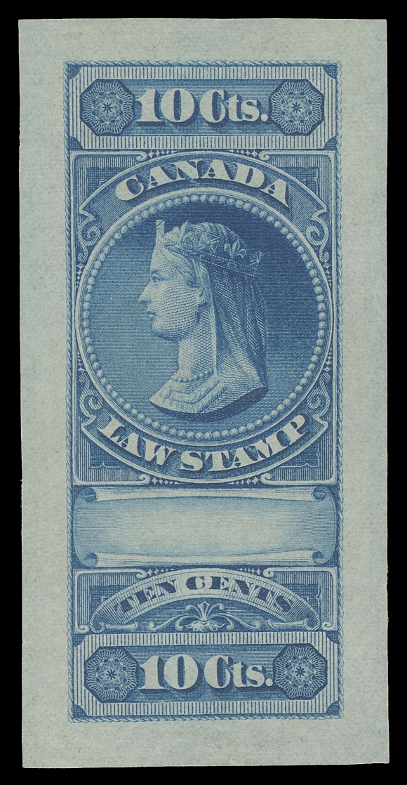 CANADA REVENUES (FEDERAL)  FSC1-FSC6,An extraordinary set of all six Engraved Die Proofs in blue, the issued colour, on thin wove paper, the 20c & $5 showing large portion of papermaker