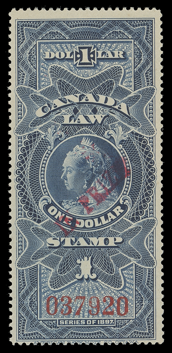 CANADA REVENUES (FEDERAL) FSC30,A nice mint single with serial number "037920", "IN PRIZE" overprint in red, brilliant and fresh with full original gum, F-VF LH