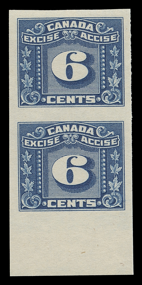CANADA REVENUES (FEDERAL)  FX100a,A superb imperforate pair, ungummed as issued with sheet margin at foot, scarce, XF