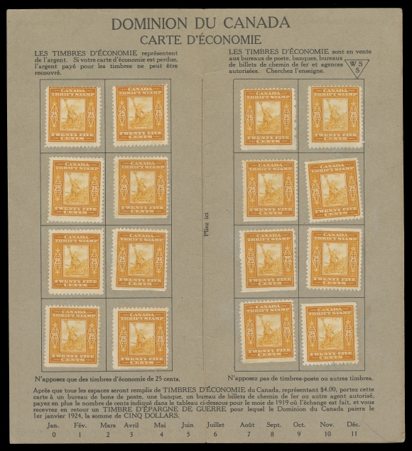 CANADA REVENUES (FEDERAL)  FWS1,Sixteen examples affixed to 1919 Dominion du Canada Carte d