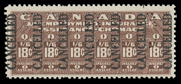 CANADA REVENUES (FEDERAL)  FU14a,Mint single perforated on all four sides, overprinted "CANCELLED" and showing the very rare perforated 4-hole OHMS, full original gum showing the barest trace of hinging. In the last 20 years we have handled only two examples of this rarity, F-VF VLH; 2011 Greene Foundation cert.