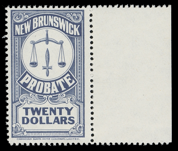 CANADA REVENUES (PROVINCIAL)  NBP19b,Right margin mint example, no graphics at sides of denomination, scarce, F-VF NH